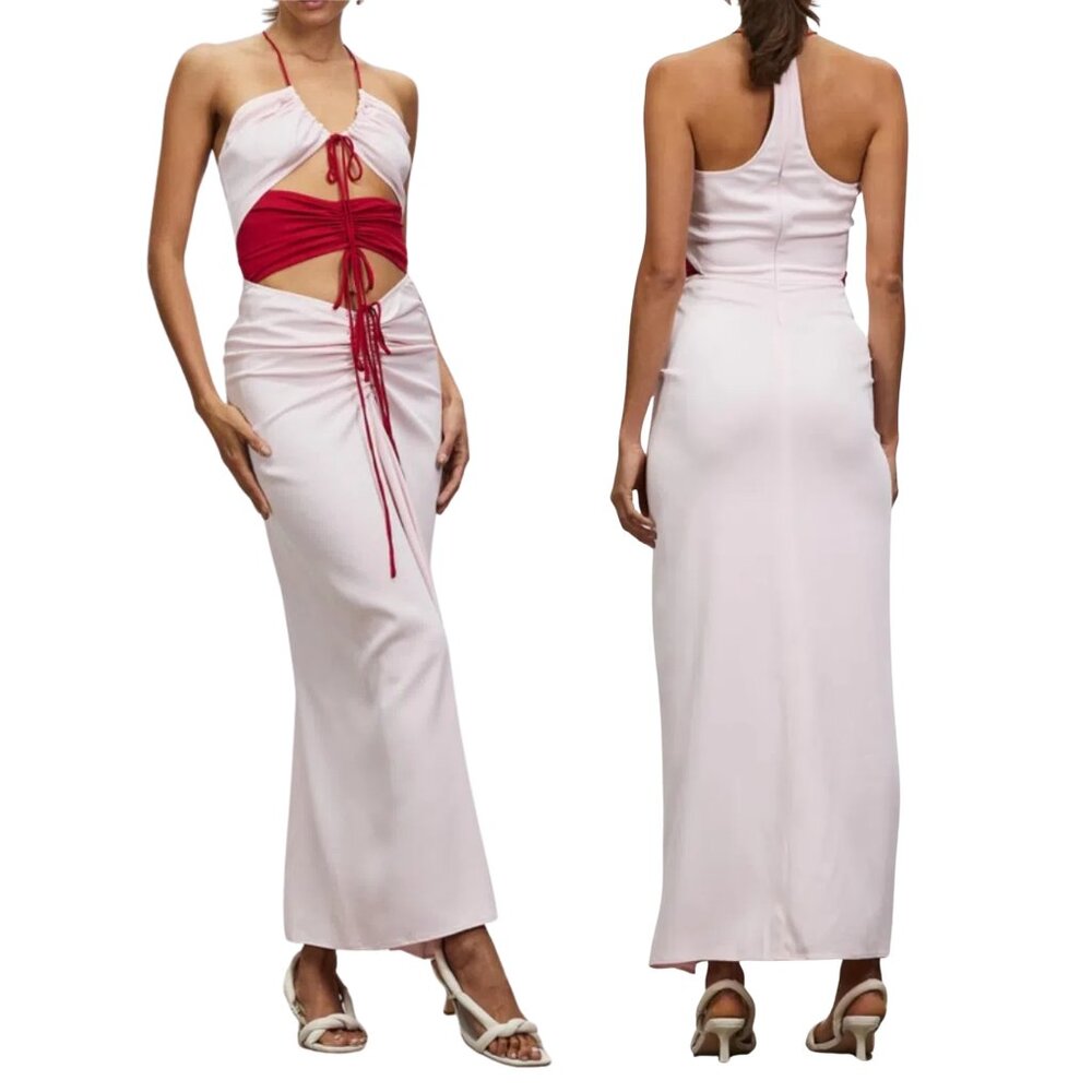 Christopher Esber Multi Panel Disconnect Ruched Halter Dress Pink SIZE AU12